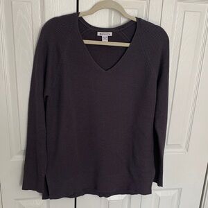 Athleta Deep Purple Knit Sweater V neck Merino Wool Blend Sz M
